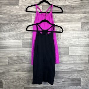 ATHLETA Tank Top Racerback Womens M Black Pink Ribbed Seamless Workout Set‎ of 2